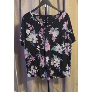 EVRI Relaxed Fit Floral Print Short Sleeve Blouse Women's Size 1X Multicolor